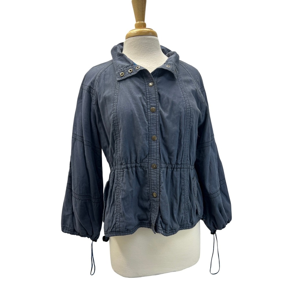 Free People Embroidered Utility Jacket Womens 8 Blue Excellent Boho Military